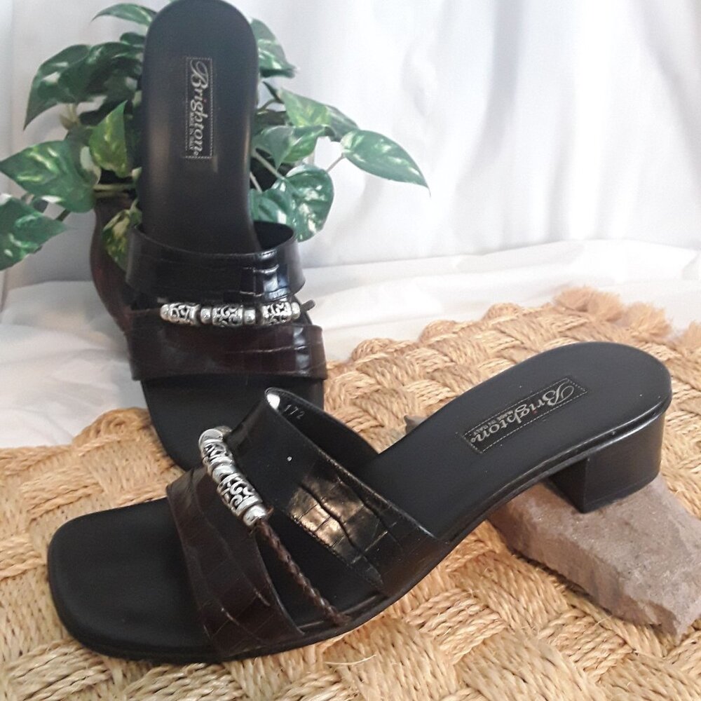 BRIGHTON Moc Croc  ARIANE 2 Tone Slip On Mules w Silver Brighton Beads Sz 9M